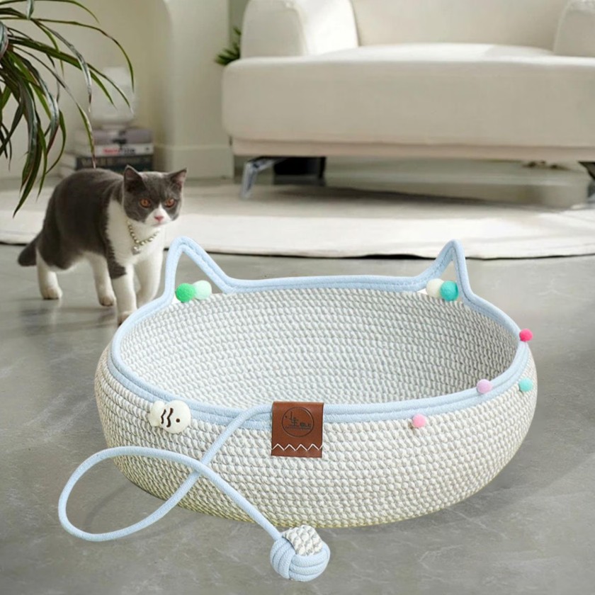 TEMU 2-in-1 Katzenkratzbaum und Bett-Kombi mit zufällig farbigen Ball-Zubehör - Robuste und wiederverwendbare Matte, platzsparendes Design, geeignet