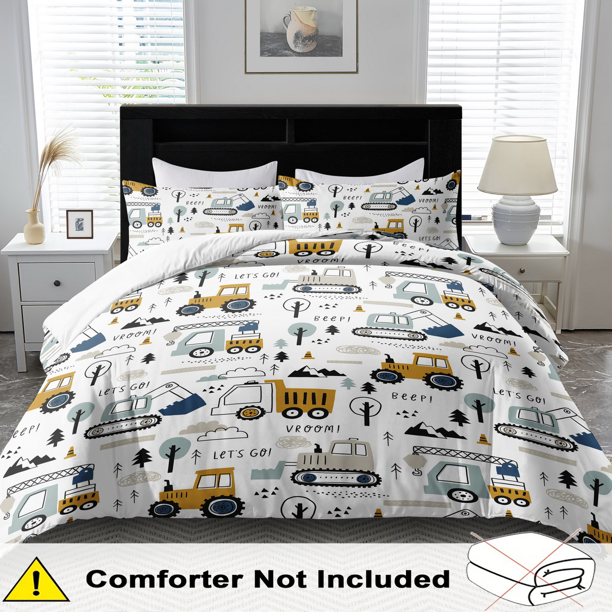 TEMU 2/ 3pcs Engineering Truck Pattern Duvet Cover, Soft And Comfortable, Queen Size Duvet Cover Bedding Set, Cartoon Truck Duvet Cover King Size,