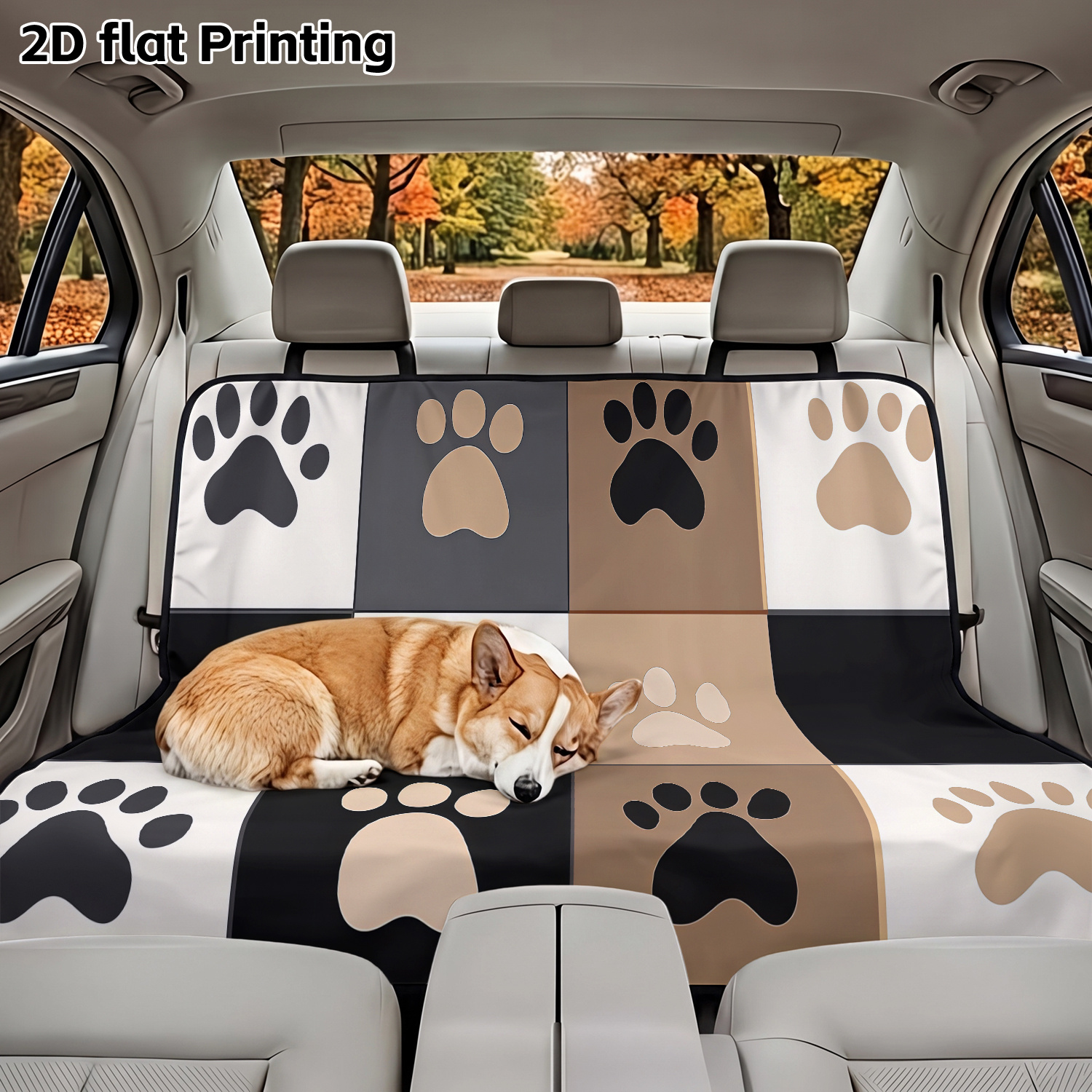 TEMU 1pc Pet Car Seat Cover With 2d Simple Plaid Paw Print Printed Pattern. Rear Car Seat Cushion, Fits Multiple Car Models, And Clean, Ideal For Pet