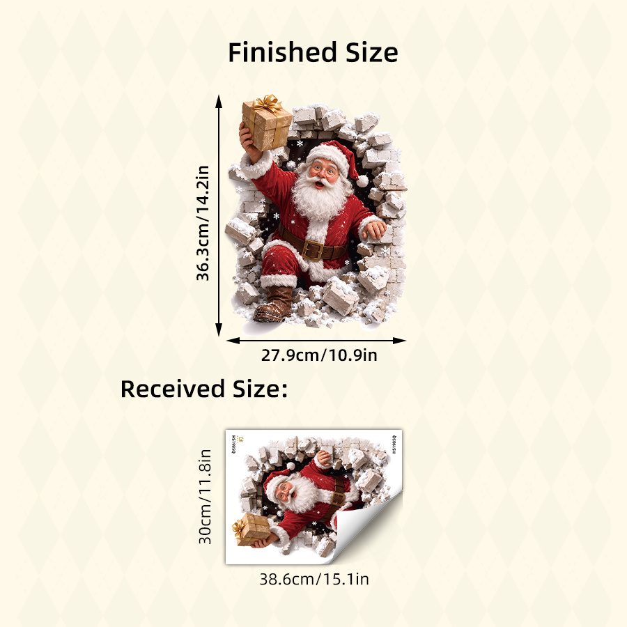 TEMU 1pc Christmas Santa Wall Sticker Broken Wall Effect, Self Adhesive Xmas Decorations Removable Vinyl Decal For Room Bedroom Party