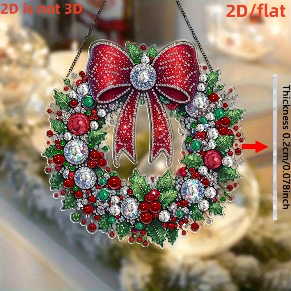 TEMU 2d Flat Ornament, Festive Christmas Wreath, Acrylic () Mosaic Art, Irregular Diamond Visual, Festive Wall Decoration - Perfect Gift For Home,