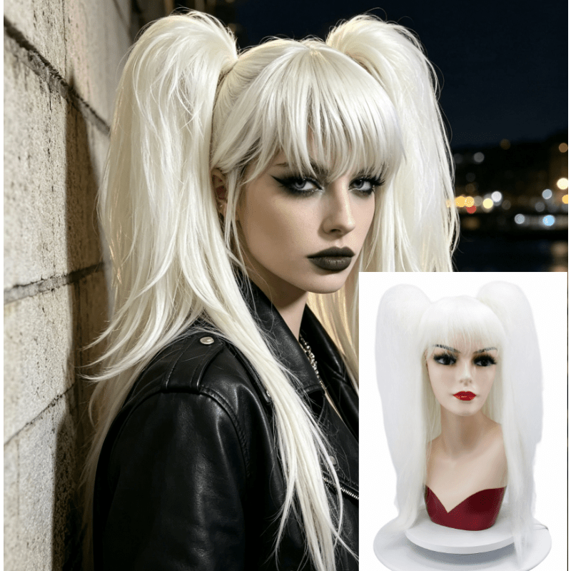 TEMU Aoife 24-inch Luminous Wig Suitable For Edm Parties & - Fluorescent Hair With Built-in Brightening Effect, Pre-stiffened Ponytail Wig For Night
