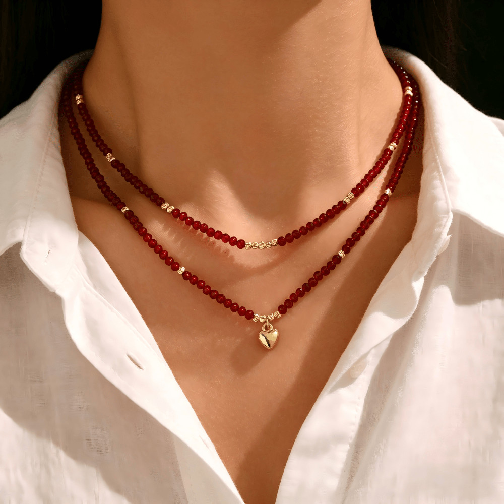 TEMU 2pcs Men's Bohemian Vintage Heart Pendant Burgundy Beaded Adjustable Necklace, For Daily Wear, Vacations, And Banquets, Valentine's Day Gift,