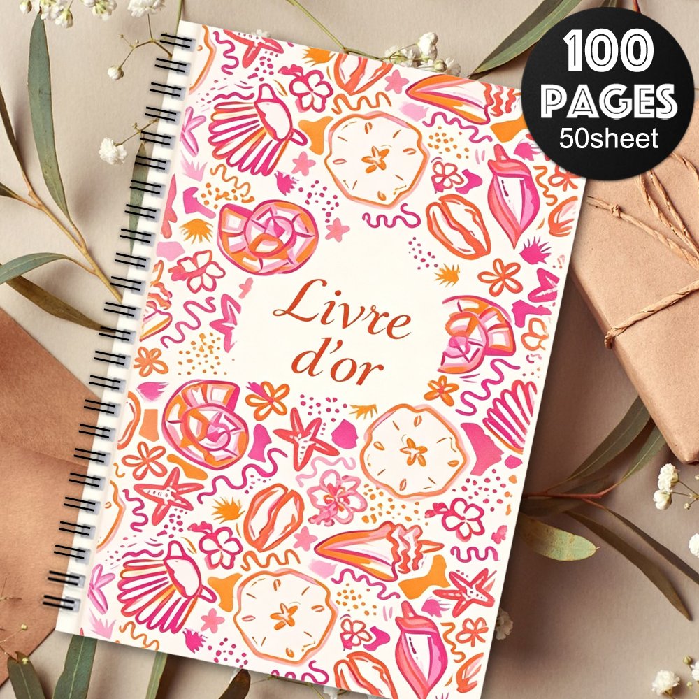 TEMU 1pc 'or français, 'or de fête motif tropical rose orange d'été, Livre de messages souvenir de réception d'anniversaire