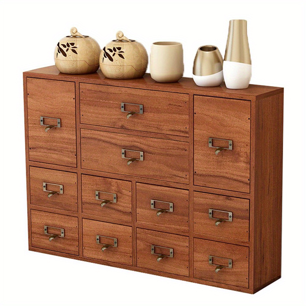 TEMU 12 Drawer Wooden Apothecary Cabinet Slot & Metal Handle Desk Drawer Organiser Library Cabinet For Bedroom Organization Storage, Storage Drawer