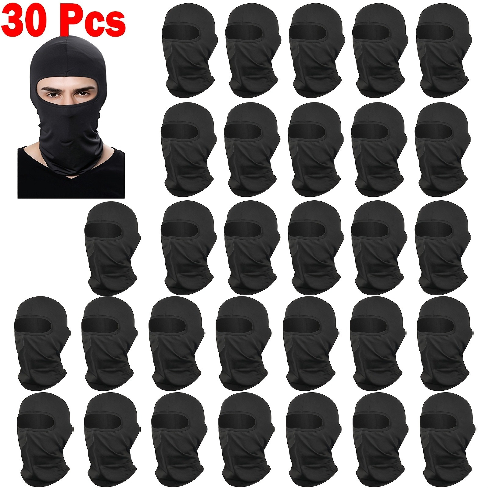 30pcs Black Balaclava Face Mask - Full coverage skiing and cycling face mask, windproof neck protection scarf, suitable for outdoor sports, motorcycle riding, etc