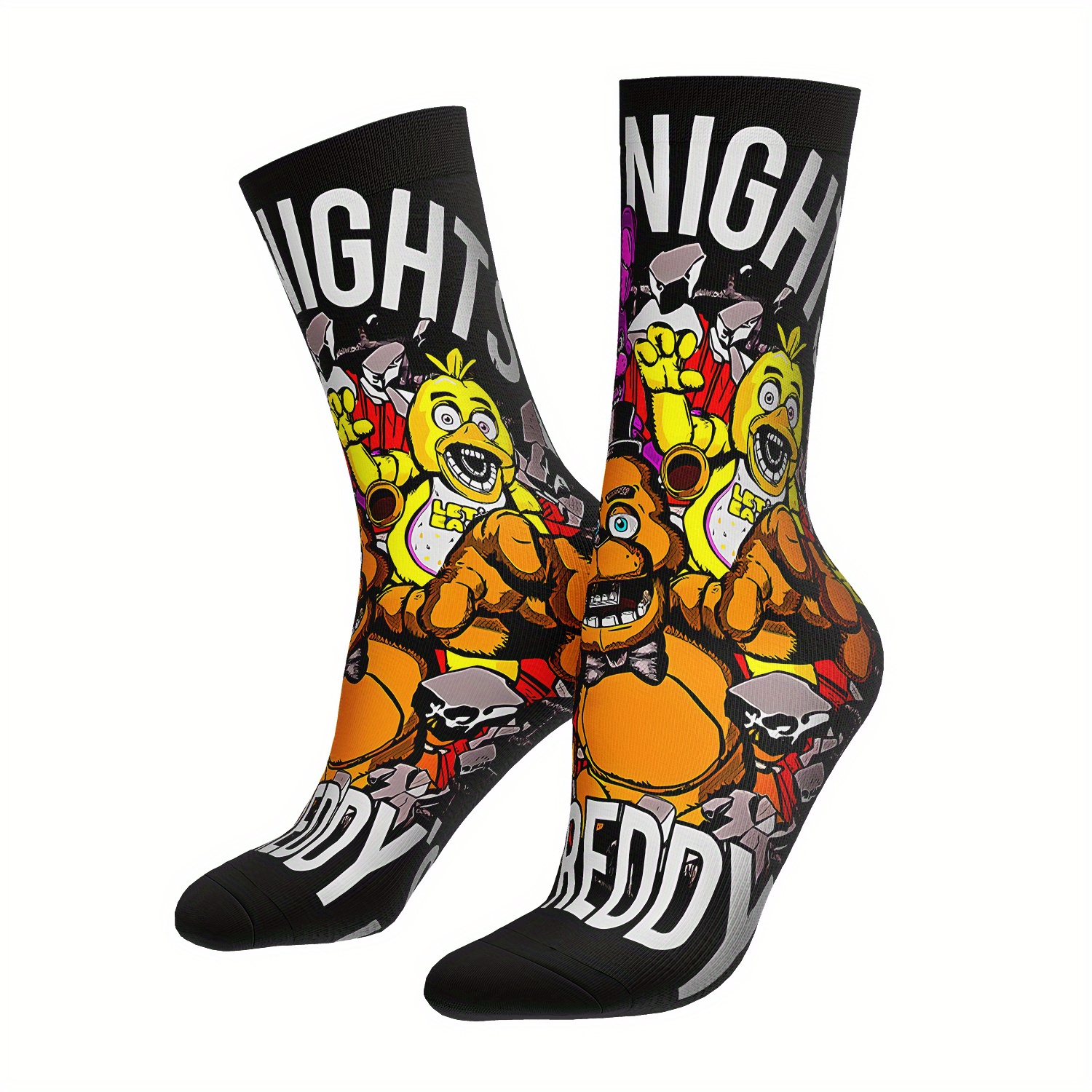 E-shop 1 Paar Unisex "NIGHTS NIGHTS" Cartoon-Charakter-Crew-Socken - Lustig & Quirky Design, Polyester-Mischung, Maschinenwaschbar - für Geschenke,