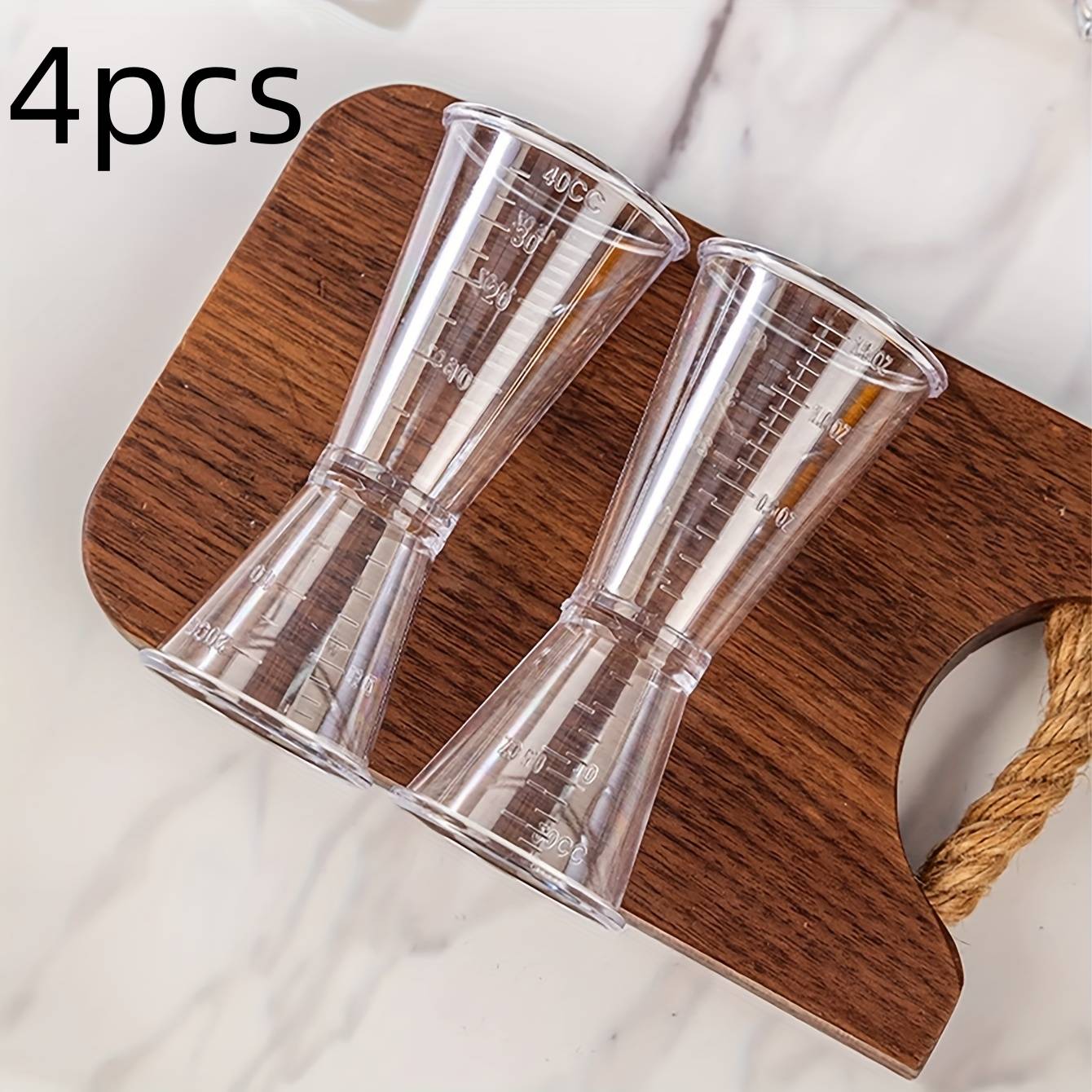4pcs Dual-head Professional Double-scale Measuring Cups, Heavy-duty Clear Plastic Bartender , With Clear Dual-sided And , With Cm/ml And Cc/fl Oz Scales - Suitable For Cooking, Spirits, Milk