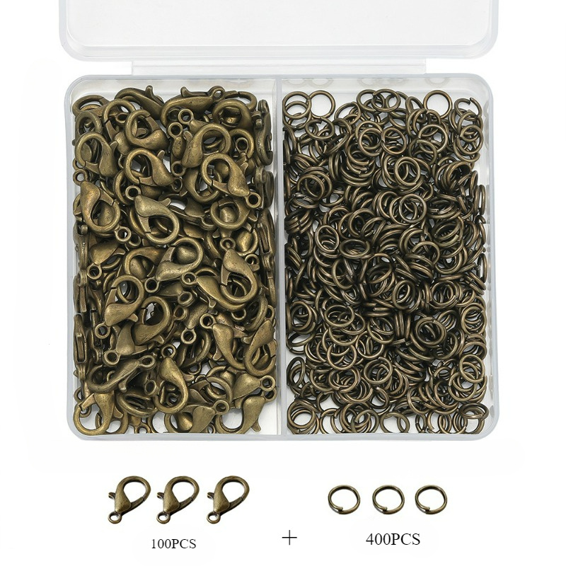 TEMU 500pcs Jewelry Making Kit With 100pcs Lobster Clasps And 400pcs Open Jump Rings, Assorted Boxed Diy Bracelet, Necklace, Earrings Supplies, Craft
