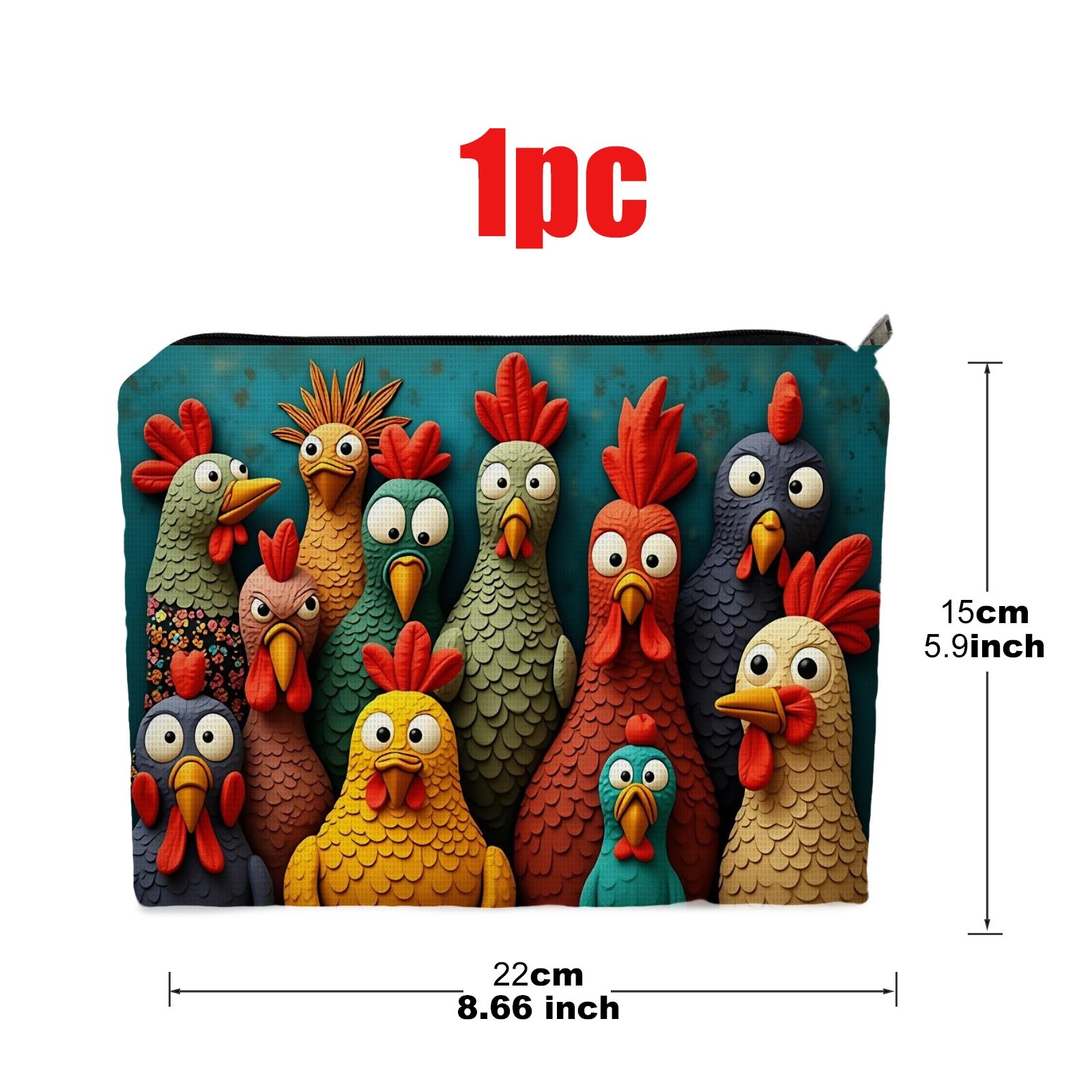 TEMU []1pcs Colorful Cartoon Chicken Print Cosmetic Bag, Double - Sided Design, Size 5.9in*8.66in, Ideal For Storage, Stylish & Practical, Beauty