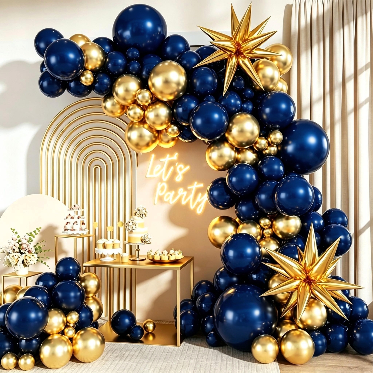 TEMU Kit di palloncini blu navy e oro da 112 pezzi con palloncini a stella esplosa per decorazioni di feste di laurea, matrimonio, fidanzamento,