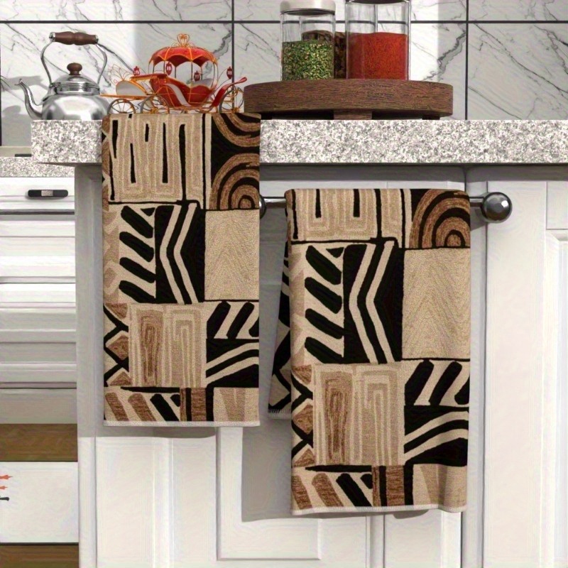 TEMU Set Of 2 Hand Towels Measuring 23.6 Inches By 15.7 Inches, Featuring A With A Geometric Pattern, Suitable For Kitchen And Bathroom Use. Hand Wash Only, Perfect As Gifts For Men And Women.