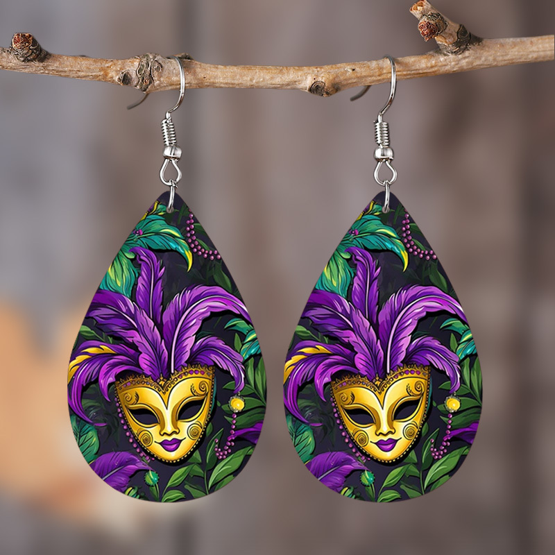 

Mardi Gras Carnival Mask Pattern Pu Earring Bohemia Dangle Jewelry Fun And Funky Ear Jewelry For Women Female