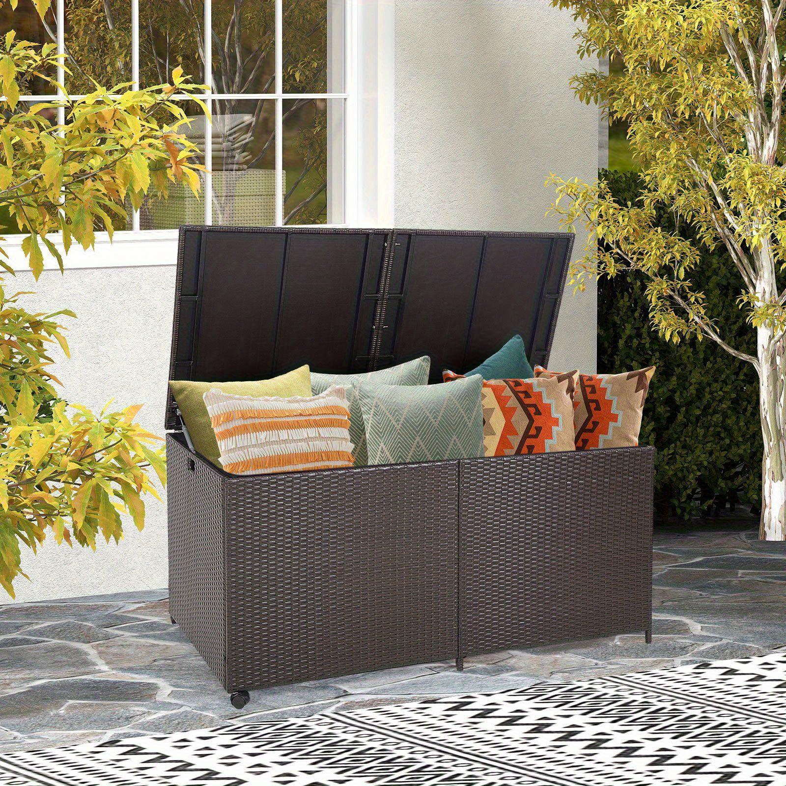 TEMU COSTWAY Coffre de Rangement Extérieur 175 Gallons, Conteneur de Patio en Rotin avec 2 Roues Universelles et un Revêtement Zippé, Idéal pour
