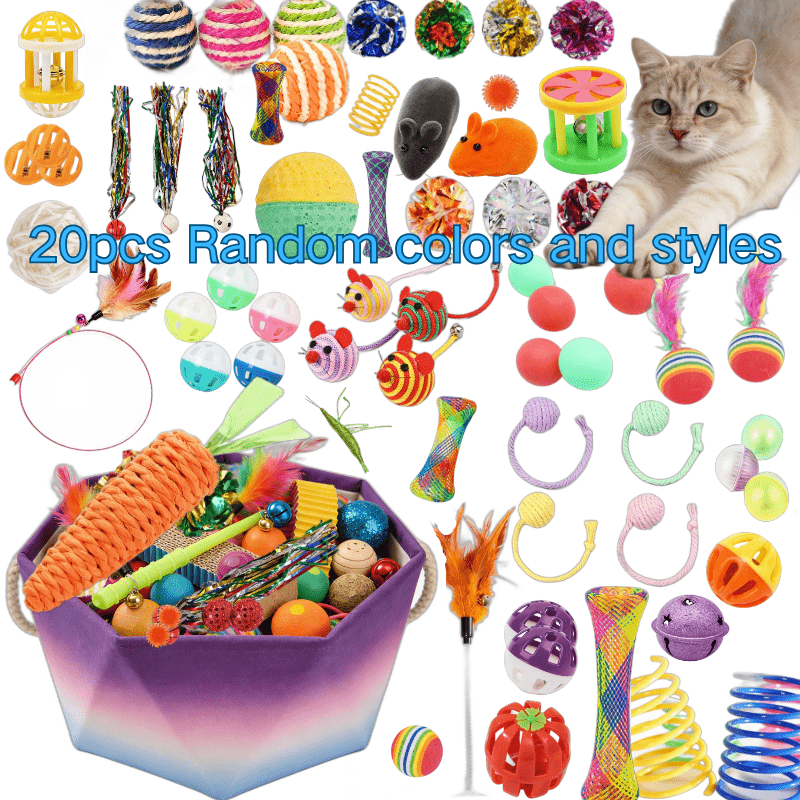 Image of 12/20pcs Random Style Interactive Cat Toys | Soft Fabric And Plastic Hybrid Pet Activity Set, Hand-play, Motion Teaser Toy For Fun Experience, Perfect For Kittens