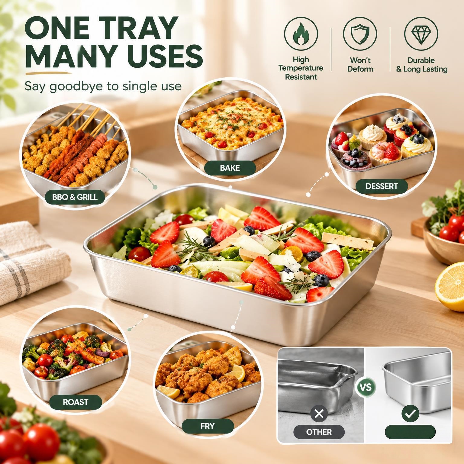 TEMU 6 Pack (3 Lids And 3 Boxes) Stainless Steel Lunch Boxes With Lids, Reusable Food Storage Containers, Meal Prep For Salad And Vegetables, Durable