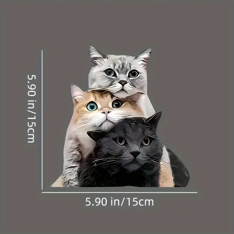 Image of Adorable Cat Trio Vinyl Stickers For Cars, Trucks, Motorcycles, Laptops - Durable, Easy-to-apply Decals With Diverse Cat Breeds, Ideal For Pet Lovers, Cat Accessories