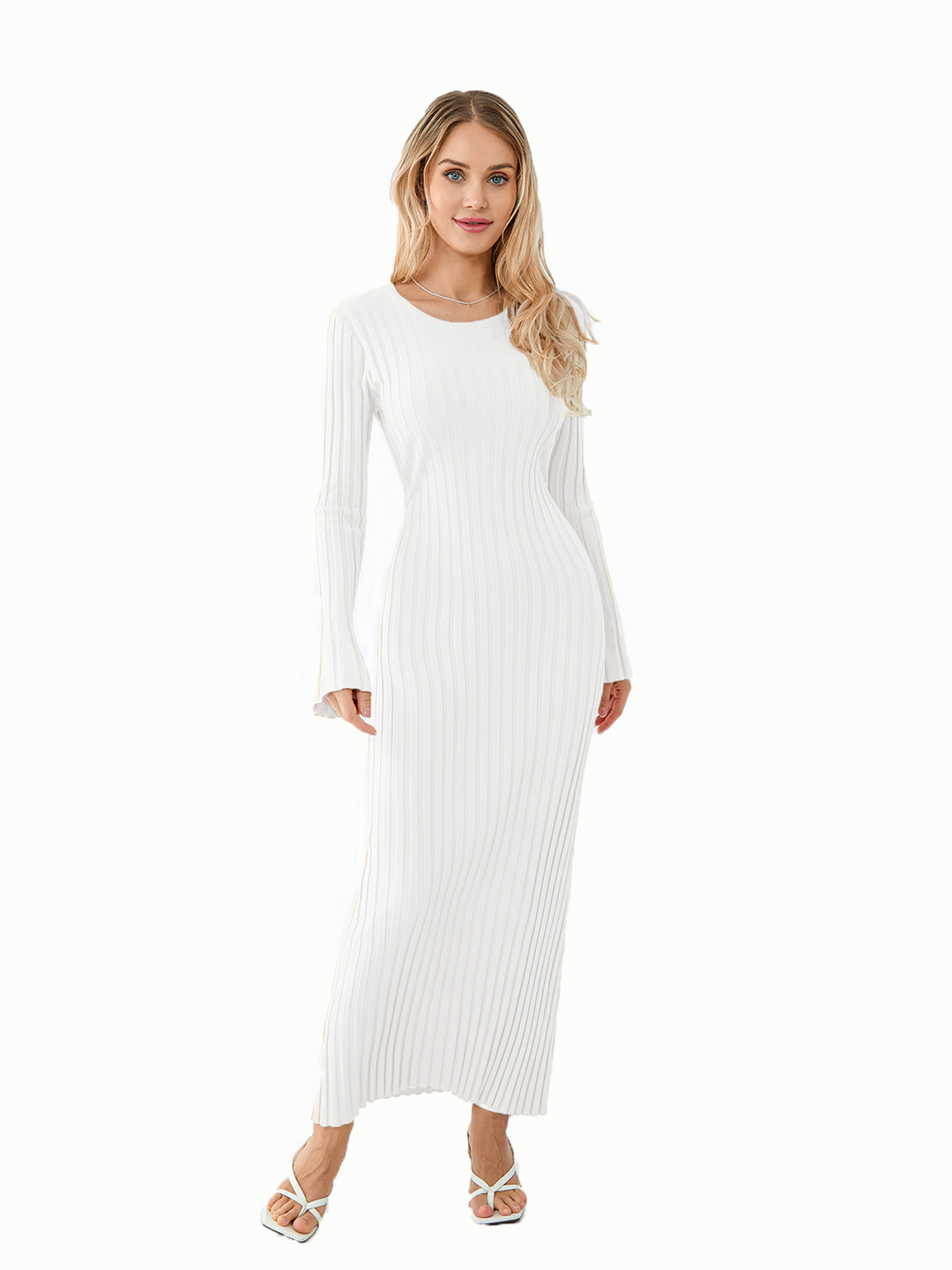 womens sweater maxi dress long sleeve knit ribbed crew neck - Temu