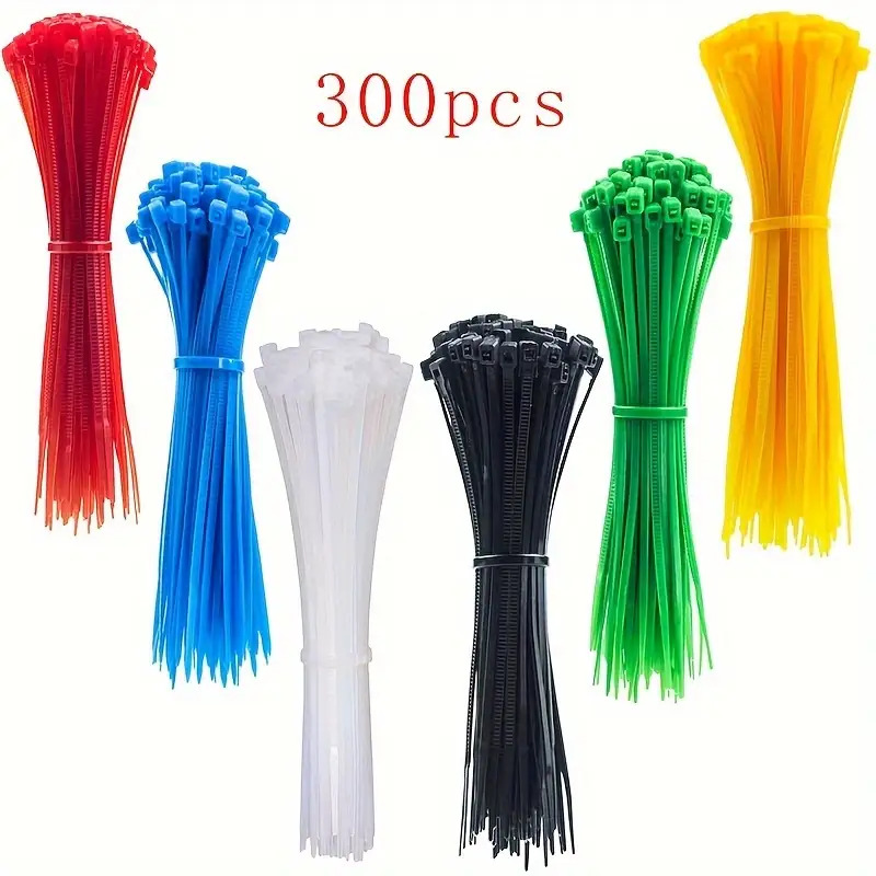 Image of 300pcs Of Versatile Nylon Cable Ties, Durable For Bundling And Decorating, In Multiple Colors, Suitable For Decorative Mesh Wreath Supplies, Uv Resistant Strong Nylon Cable Ties, 4 Inches Self-locking