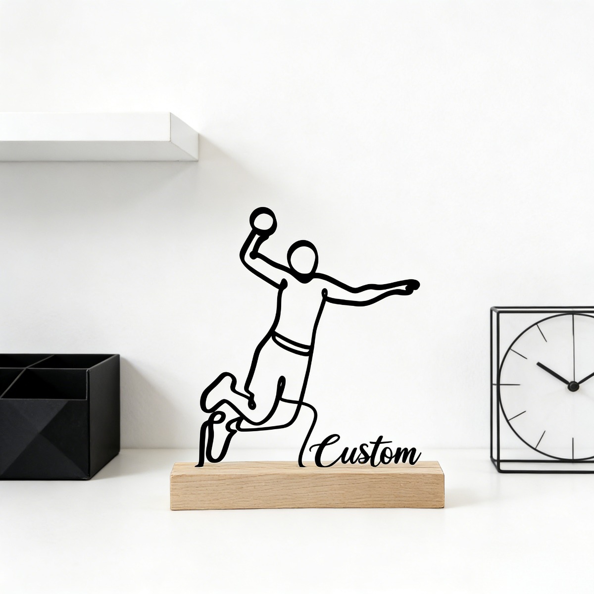 TEMU Personalized Handball Player Line Art Sculpture - Custom Name Minimalist Metal Figurine, Perfect Gift For Handball Athletes & Fans, Home Desk