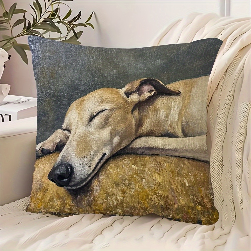 TEMU 1pc Greyhound Pillow Cover - Single-sided 2d Print, 45.72x45.72 Cm, Zipper Closure, Hand Washable Decorative Cushion Case, Suitable For Sofa,