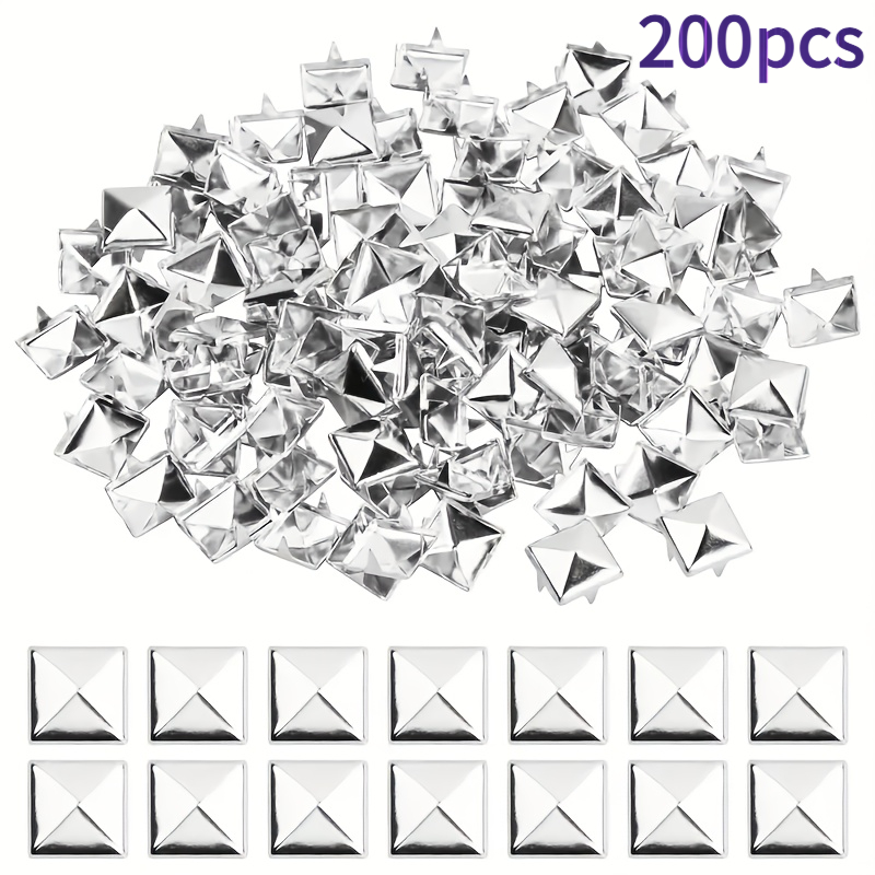 TEMU 200metal Pyramid Rivets- 4-tooth Square Head Studs, Suitable For Crafts In Faux Leather, Punk Rock, Clothing, Bags, And Shoe Making Accessories
