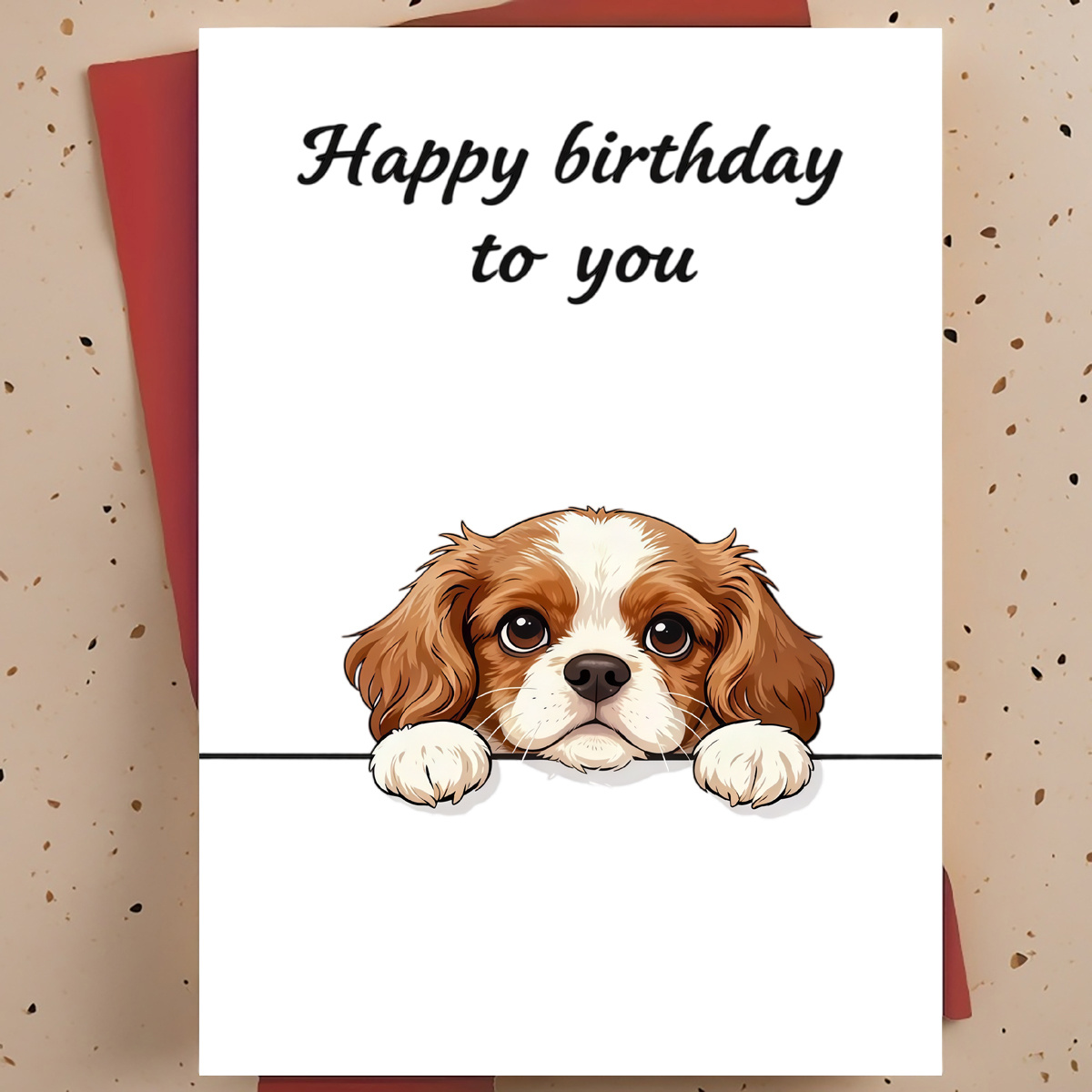 TEMU 1pc Cute Birthday Greeting Card For Dog Lovers, Friend, Family – Peeking Spaniel Dog Modern Cartoon Illustration, , With Envelope