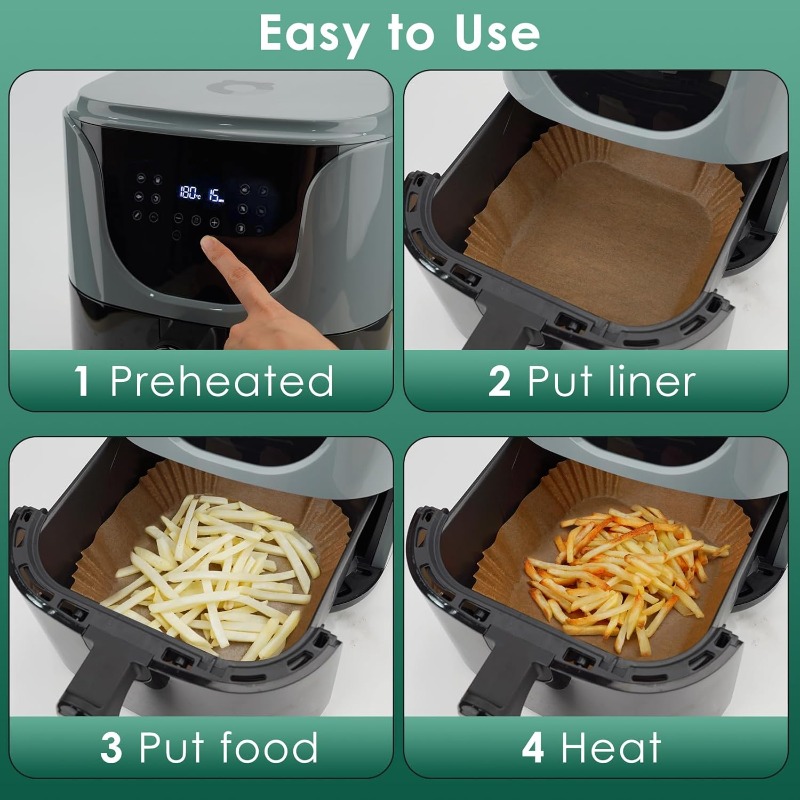 300pcs air fryer paper liners 8 square disposable heavy-duty   greaseproof baking liner for 58 qt oven pan, air fryer liners non stick, air fryer  , air fryer liners large size Product details 4