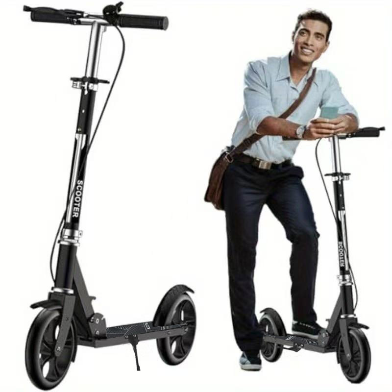 TEMU Adjustable Height Folding Scooter - 4-level Height-adjustable Dual-folding Scooter, Lightweight Adult Two-wheel Commuter Scooter