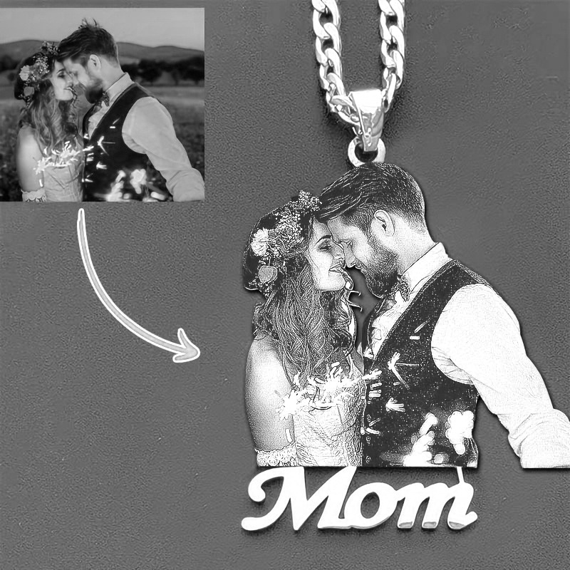 TEMU Personalized Engraved Photo Text Pendant Necklace - A For , Perfect For Couples And Families, A Lasting Keepsake For Birthdays