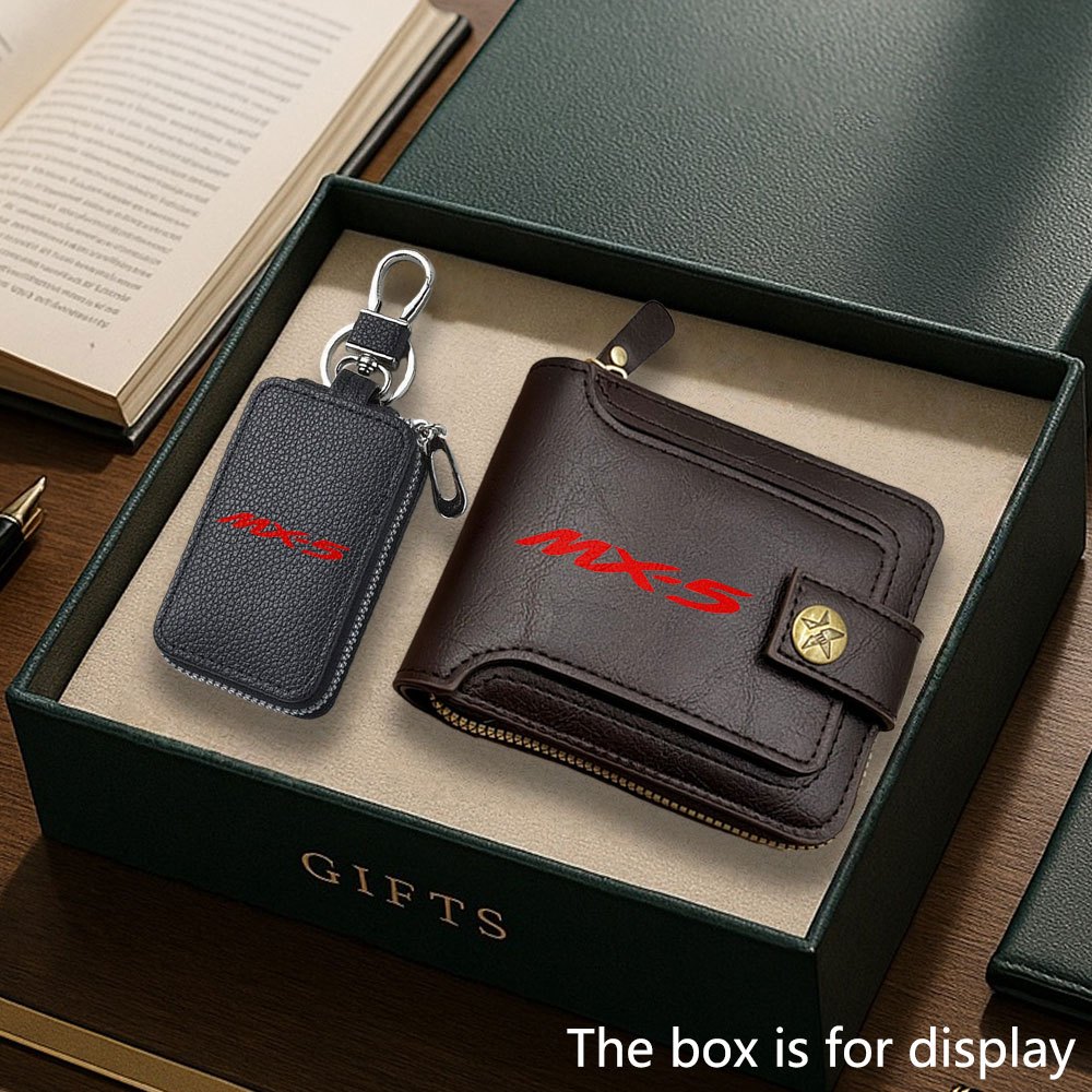 TEMU 2pcs Wallet And Keychain Set Featuring The Mx5 Print, A Stylish Business Wallet With A Keychain. This Exquisite Set Is Perfect For Fashionable