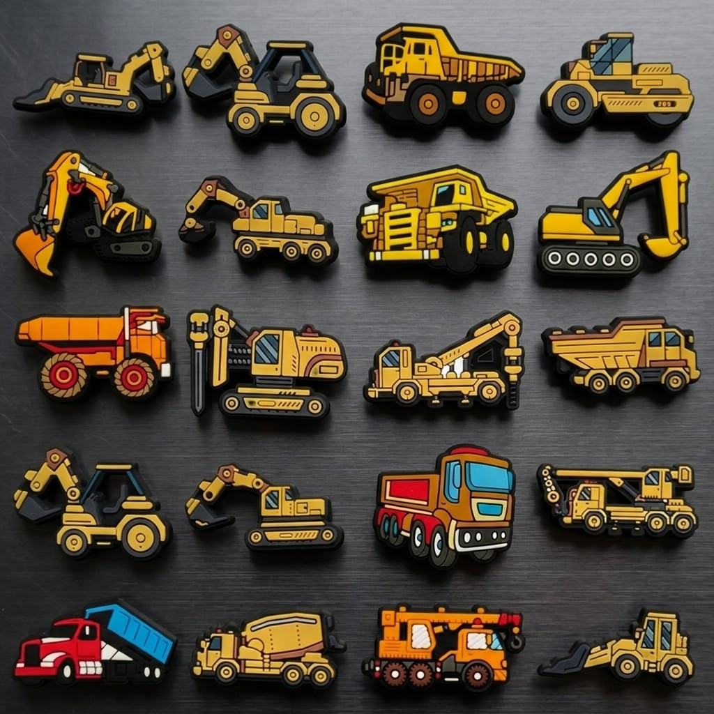 TEMU Lot de 20 breloques colorées pour chaussures sur le thème des véhicules de chantier - Mini pelleteuse, camion-benne, bétonnière et grue,