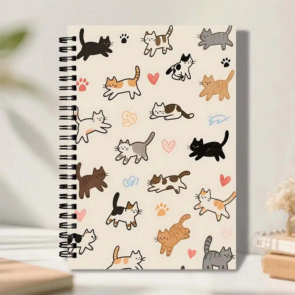 E-shop Niedliches Kätzchen Spiralblock - 5,7x8,3 Zoll College-Liniert Notizbuch mit entzückenden Katzenillustrationen, hochwertiges Papier für Büro,