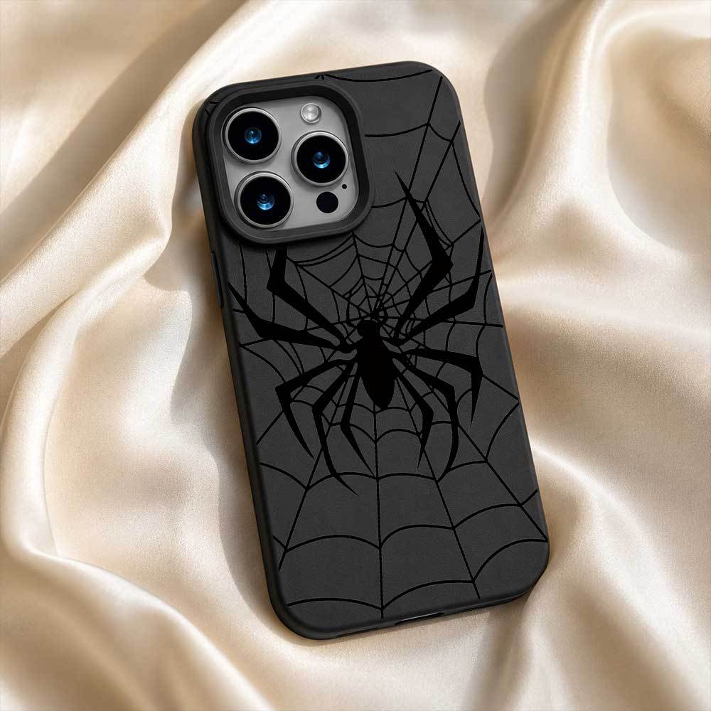 Image of Phone Case: Stylish Black Spider Web Art Phone Case For Iphone 14, 13, 16promax, 12, 15, 17pro, 11 , Plus, 16, 17promax, 17, 16pro, Scratch-resistant Perfect Gift, Minimalist Abstract Back Cover