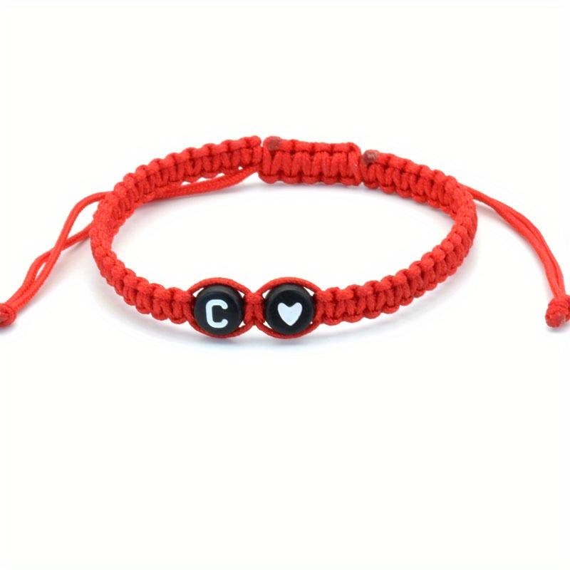 Round Peach Heart Couple Bracelet with 26 Letters