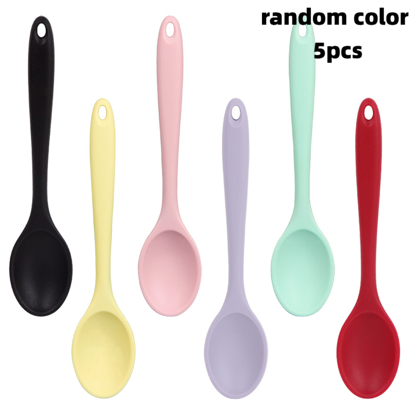 TEMU Random 5pcs Heat-resistant Kitchen Spatula Set, 8-inch (20.5cm) Silicone Spoon, Stirring Spoon, Soup Spoon, Rice Spoon, Adult Spoon, Dining