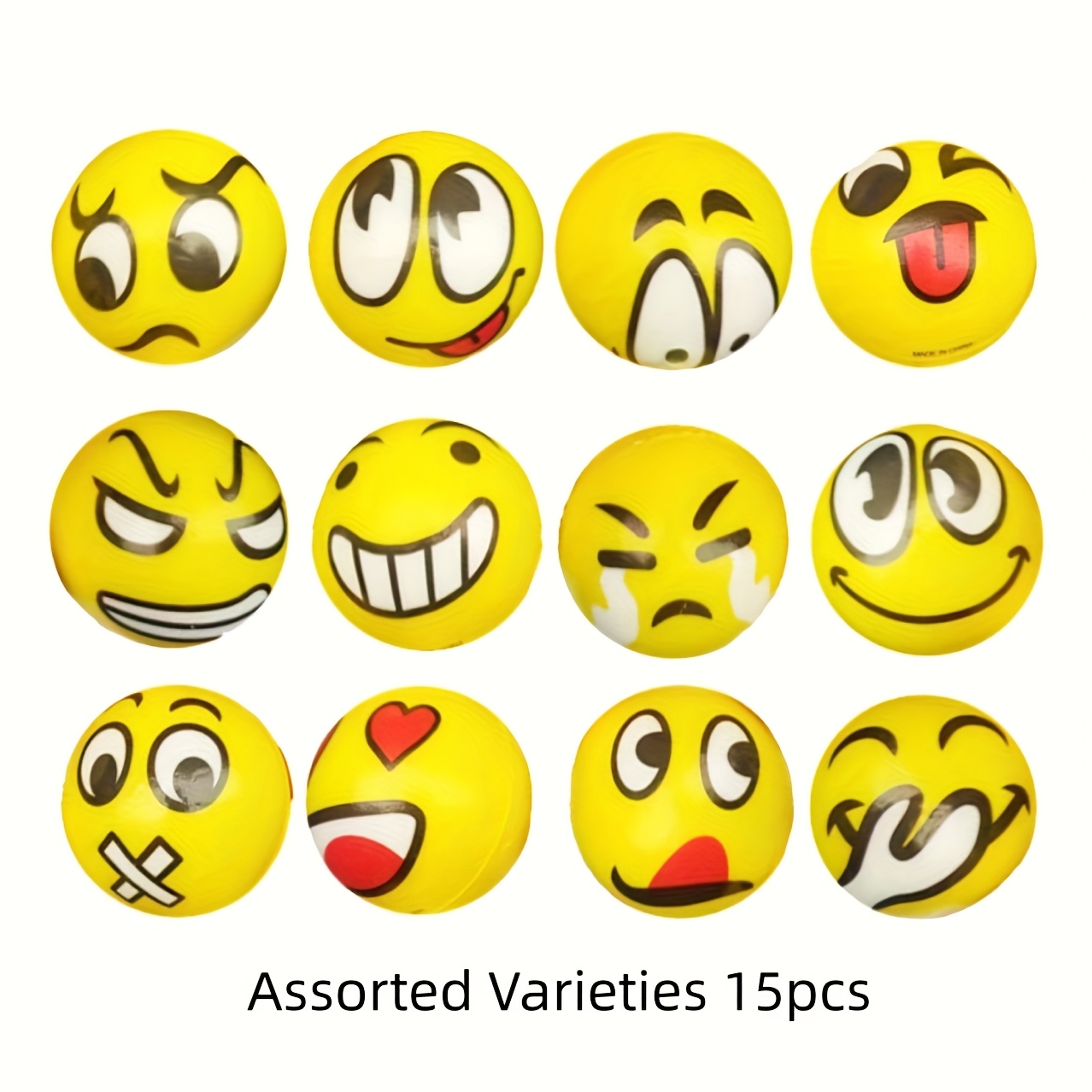 15pcs Happy Face Balls | Squeeze Toys For Kids, Fun Party Favors, School Classroom Rewards, Assorted Varieties