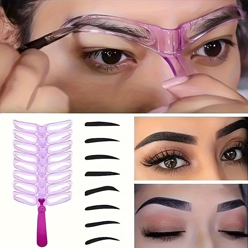 

Kit de Façonnage des Sourcils 8pcs avec Poignée - Moules de Réutilisables pour Divers Styles, Utilisation Facile à & Professionnelle, PVC Hypoallergénique