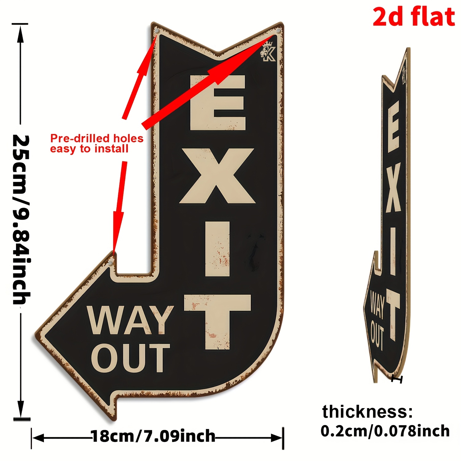 TEMU 2d Flat, Exit Sign Suitable For Home, Bar, Cafe - Bohemian Vintage Directional Arrow Plaque With Facing , Artificial & Suitable For Indoor