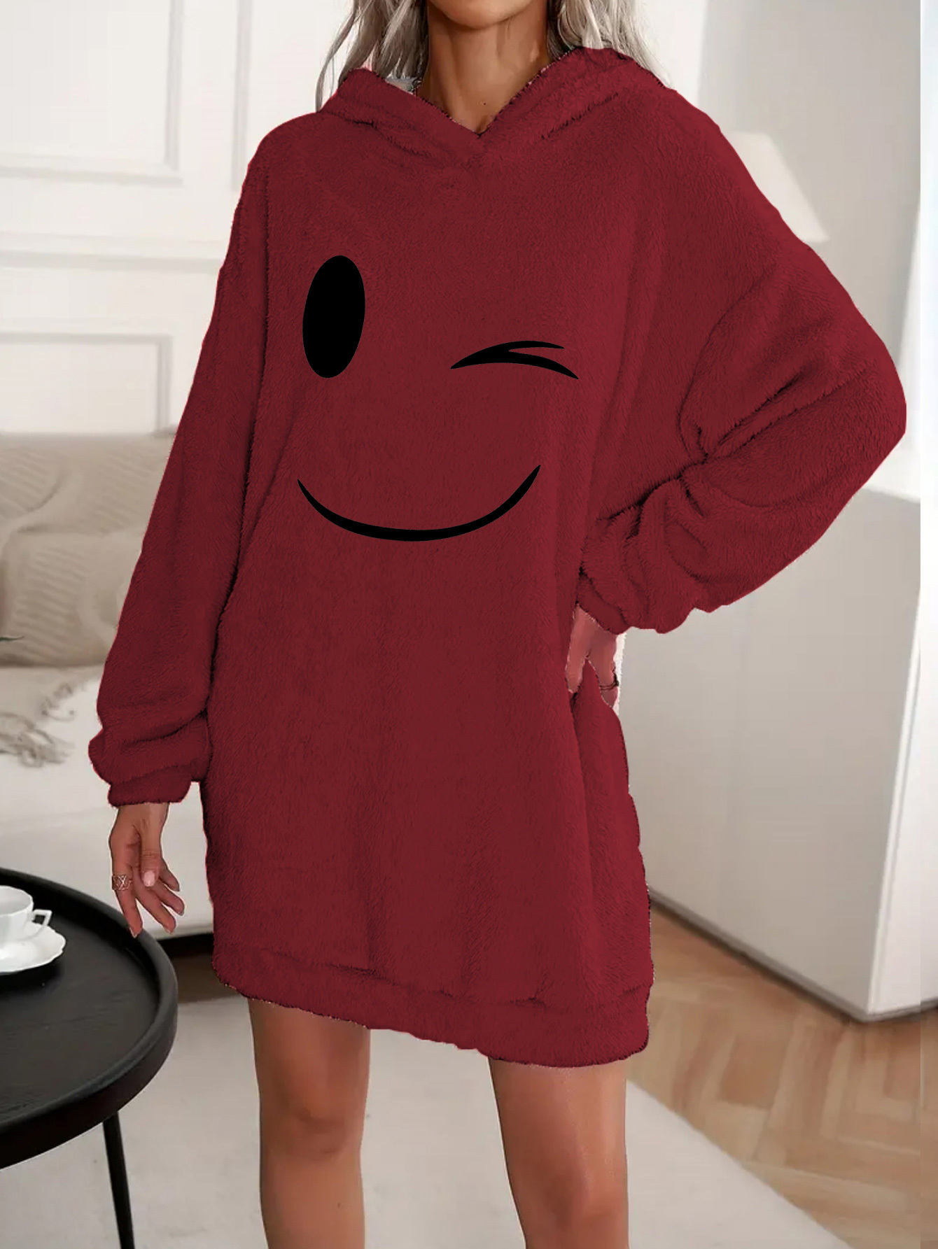 1pc that women's casual hoodie dress, warm flannel long sleeve plush  pullover with letter print, 100% polyester, machine washable, spring,  autumn, & sports wear, cute hoodies | Great Deals | Temu
