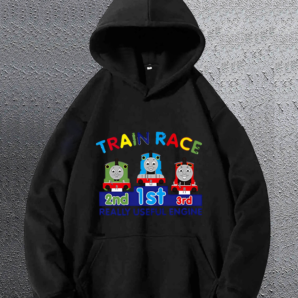 

Men's For Train Race Hoodie - Casual Pullover With Kangaroo Pocket, Long Sleeves, Loose Fit, Fall/winter Collection, Machine Washable