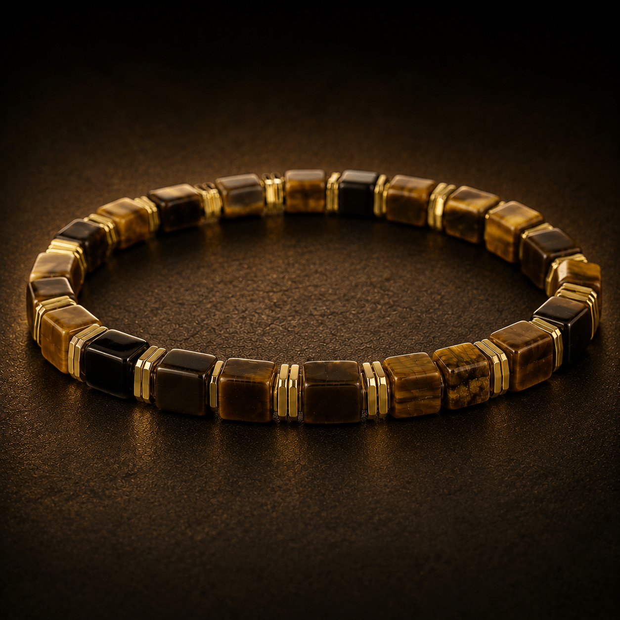 TEMU 1pc 4mm Square 's Eye Bead Bracelet, With Golden-tone Accessories For Added . Suitable For Daily Wear, A Wealth-attracting Gift Jewelry,