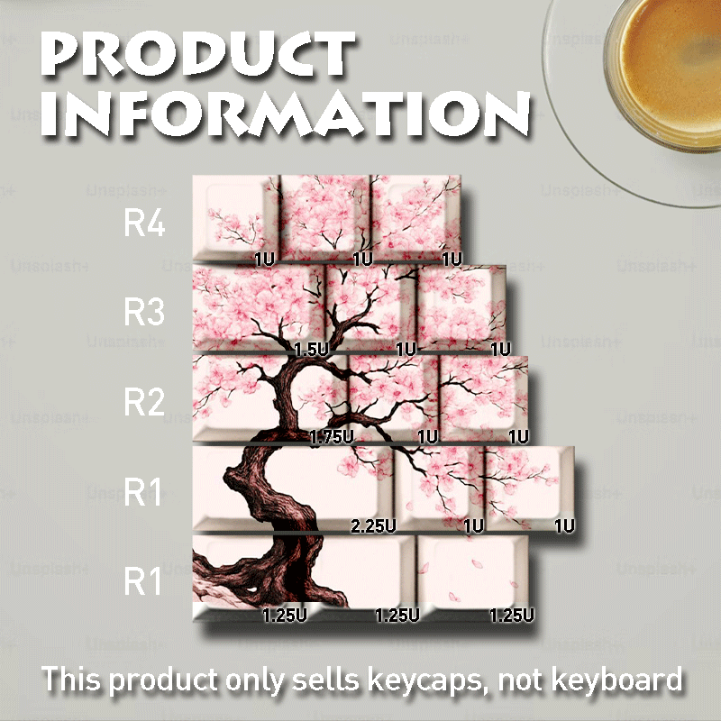 2d Cherry Original Height Mechanical Keyboard Keycap 15 Keys Cherry Pink Petal Pattern Five-sided Pbt Material Dye-sublimation Keycaps (keycaps , Keyboard Not Included)