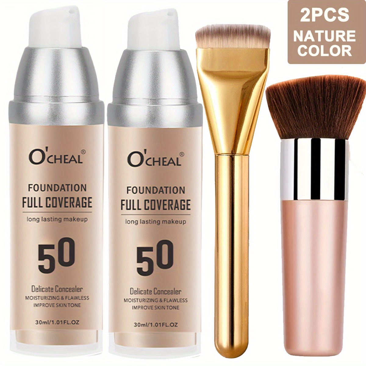 TEMU 4pcs Cushion Foundation High Coverage Matte Spray Makeup Set, Suitable For Mature Light Beige Light Beige , High End Makeup, Makeup Foundation