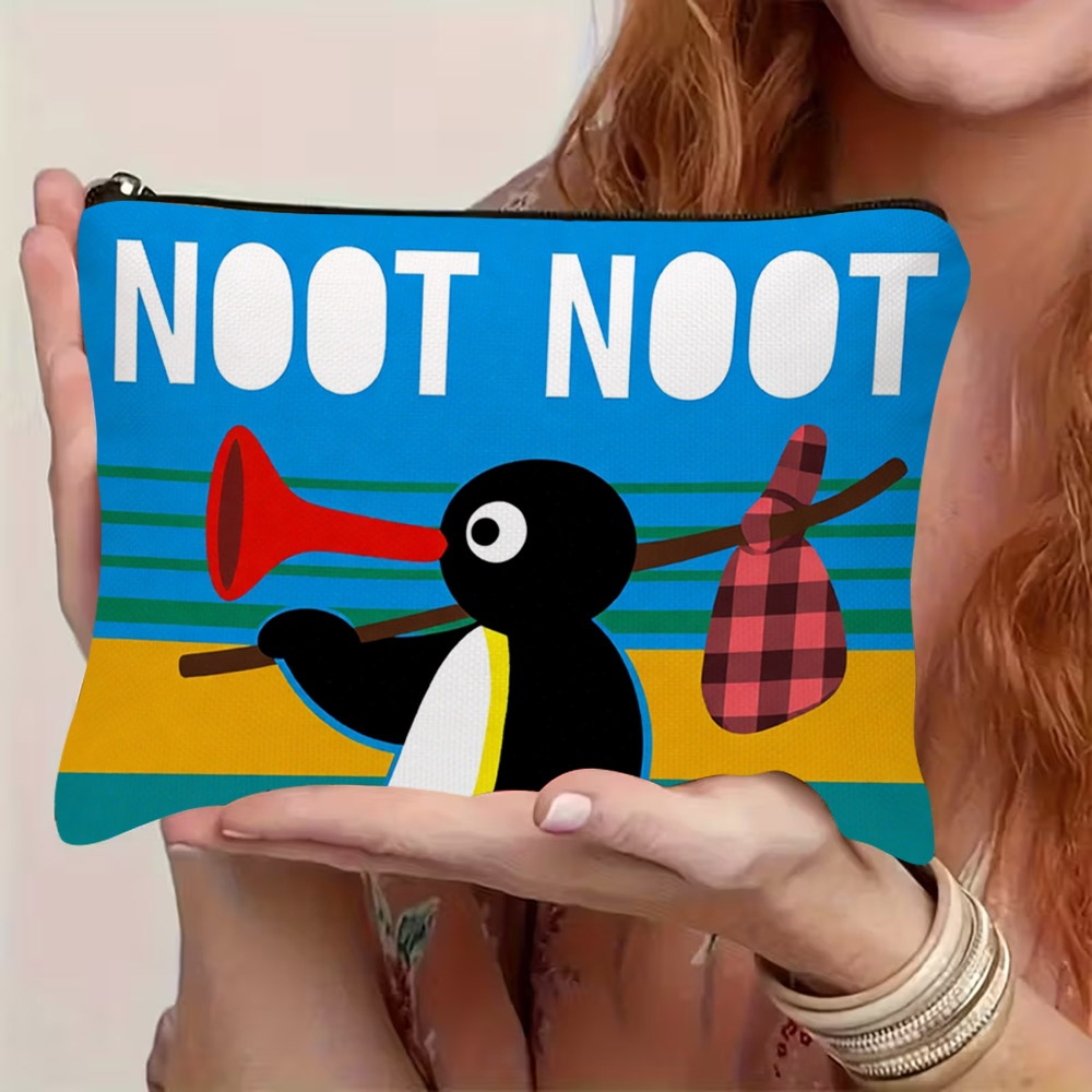 TEMU 1pc Noot Noot Penguin Cosmetic Bag With Cute Penguin Print & Noot Noot Design - Portable Zipper Closure Suitable For Daily Use, Travel, Gym,,