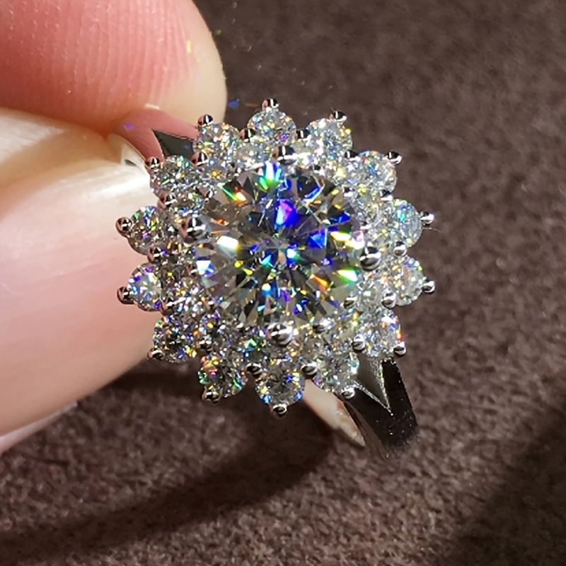 TEMU A Luxurious Double-layer Petal Ring For Women, With Sparkling Synthetic Zirconia, Featuring A Sunflower Design, Perfect For Weddings, Parties,
