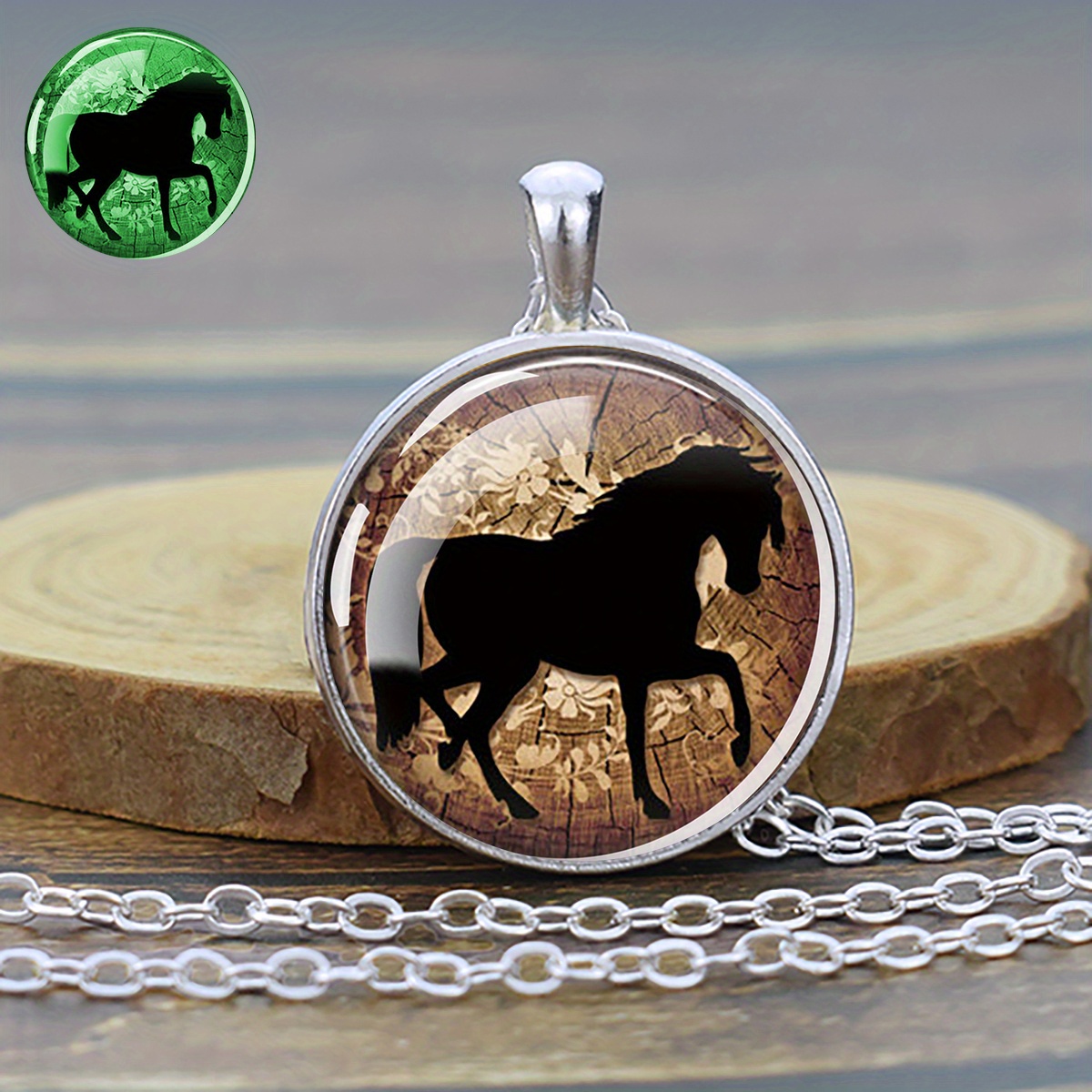 1pc luminous horse head necklace round glass pendant - Temu