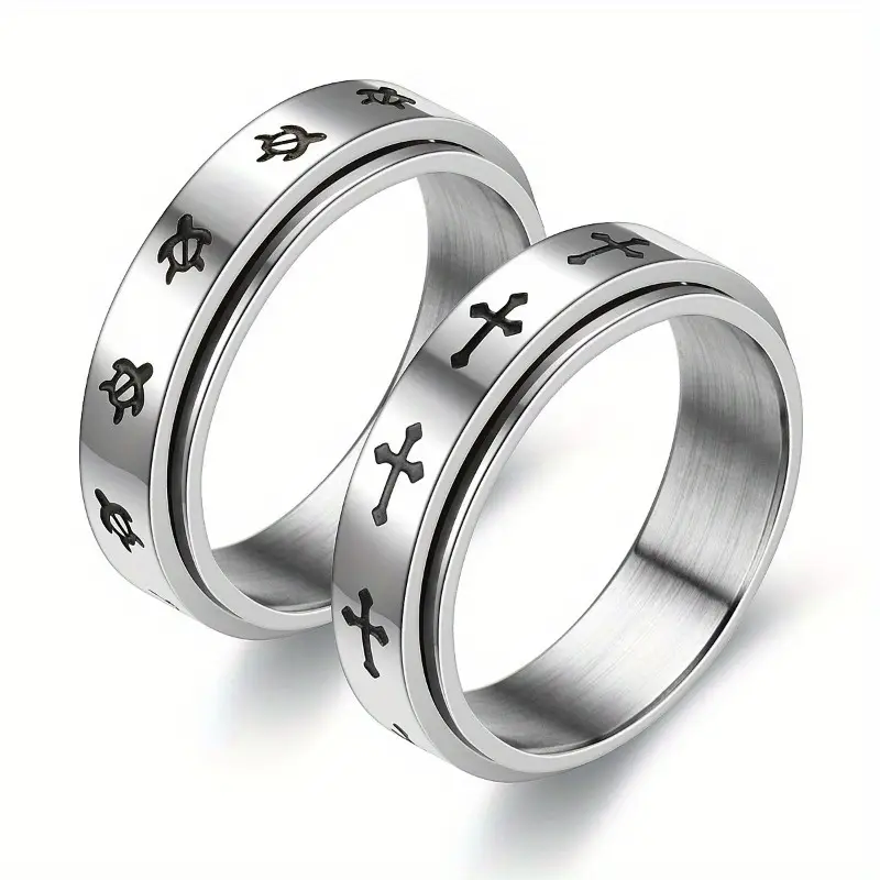 mens cross design rotating ring minimalist everyday formal jewelry christmas thanksgiving gift for him year round wearable ring for wedding birthday anniversary affordable luxury accessories versatile accessory unique electroplated wedding band stylish accessory durable jewelry fashion jewelry jewelry lovers Product details 4