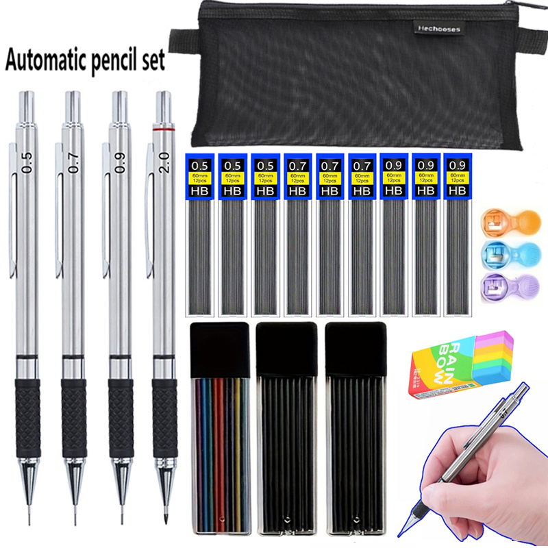 

Metal Mechanical Pencil Set With - 0.5/0.7/0.9/2.0mm Leads, Ideal For Drawing, Sketching & Writing - Office Stationery