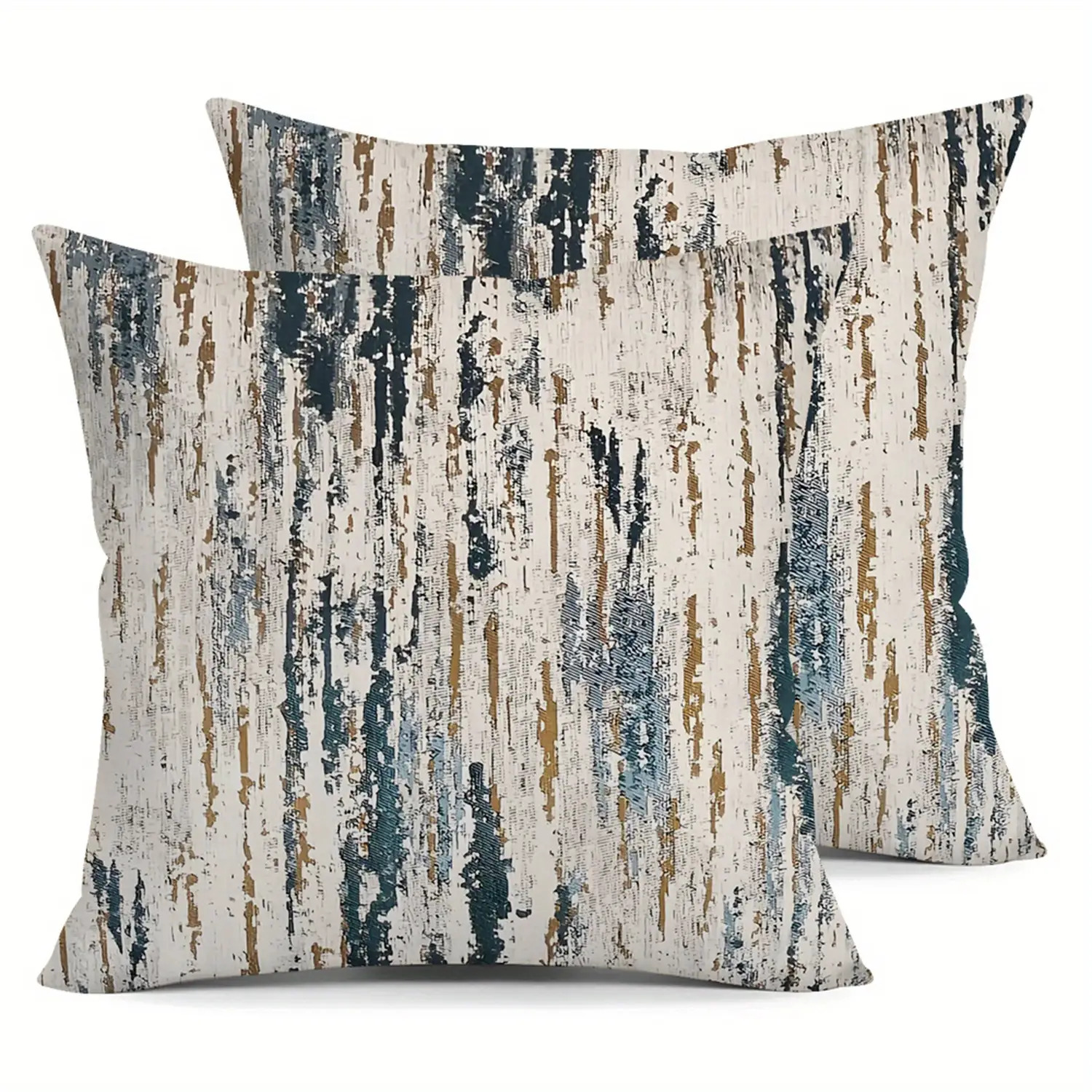 Single-sided 2pcs(no Pillow Insert) Retro Simple Floral Pattern Blue And Yellow Vertical Stripes Pillow Sofa Cushion Living Room Decoration 14x14 16x16 18x18 20x20 Inches
